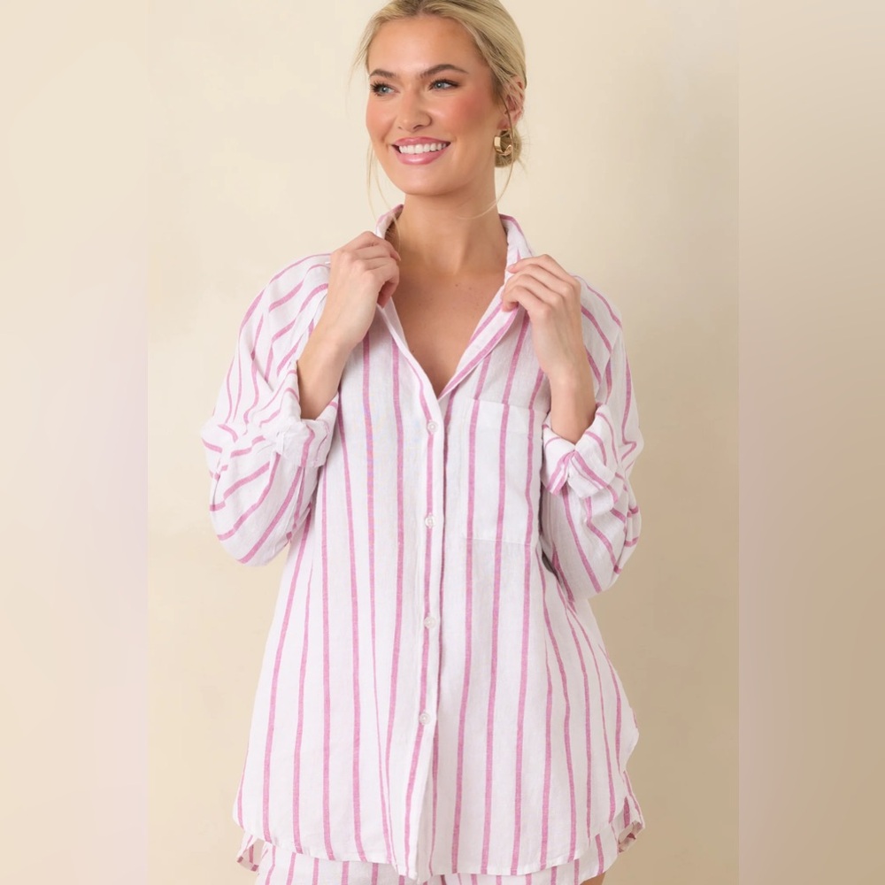 Z SUPPLY SPANISH ROSE PERFECT LINEN STRIPE TOP